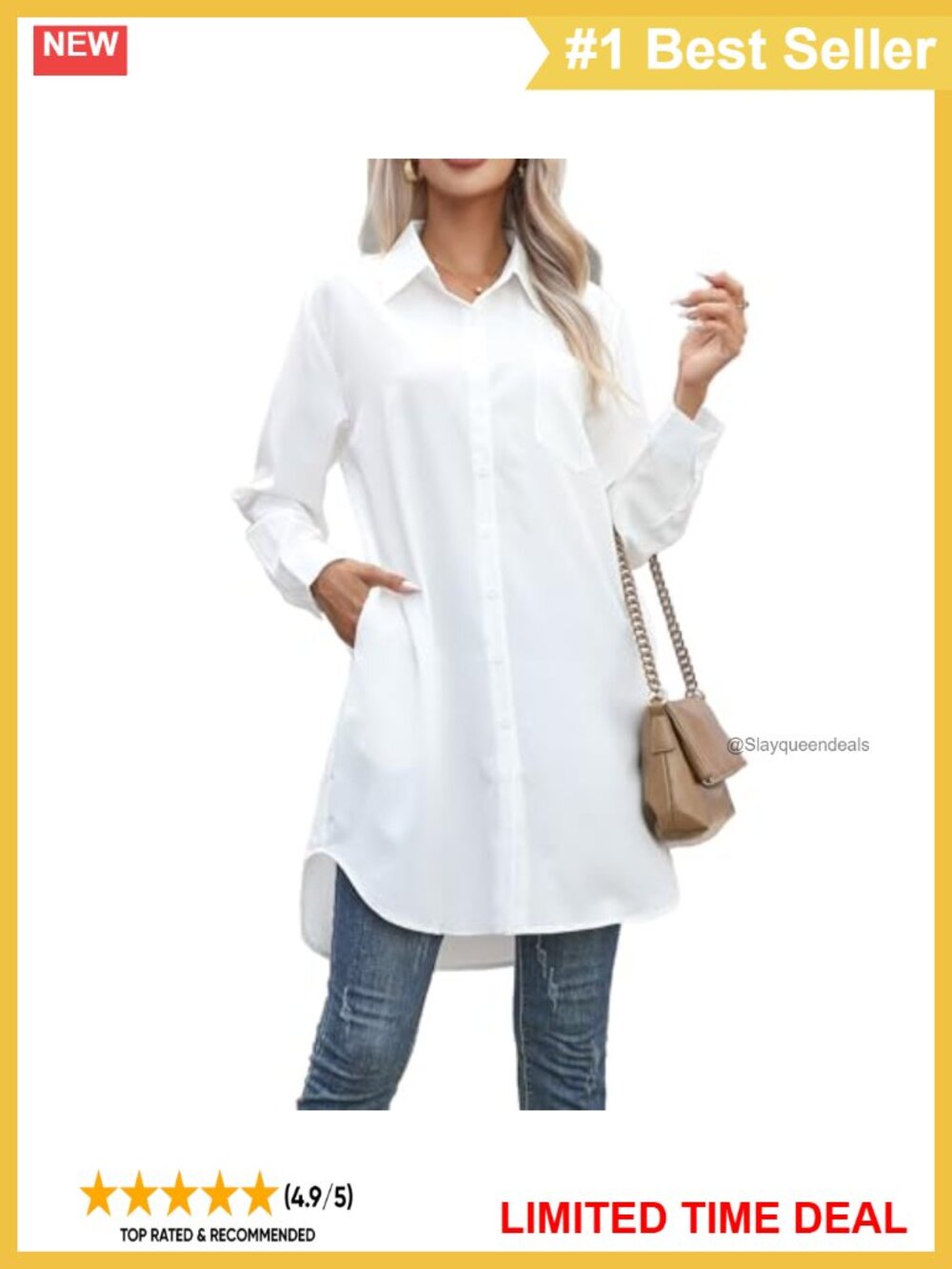 Women's Oversized Button Down Shirt Dress Long Sleeve 95% Polyester with Pockets